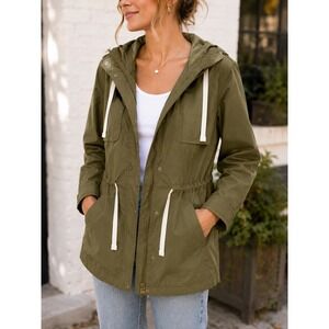 Old Navy Olive Hooded Utility Rain Jacket Women's Small Lightweight Anorak Coat
